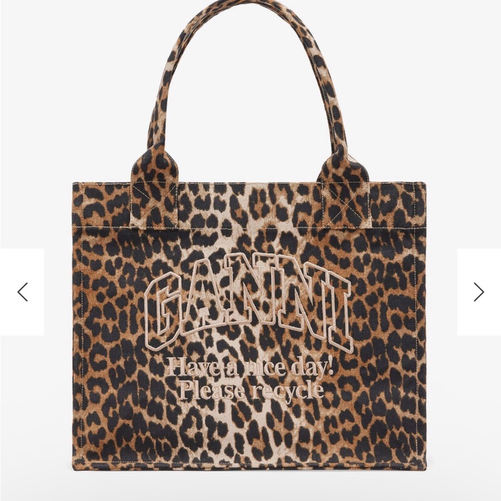 Ganni Leopard-Print Mini Tote in Brown and Black